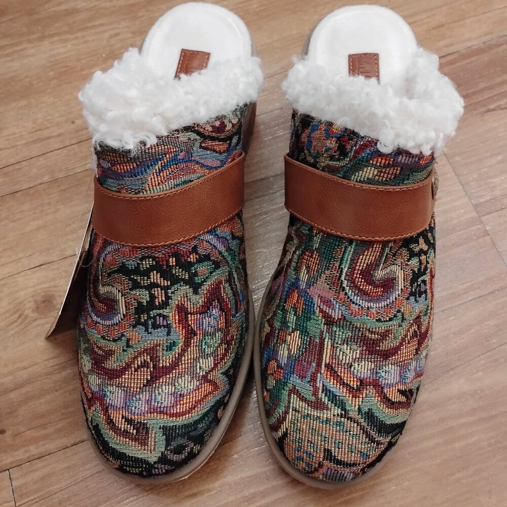 Muk Luks Tapestry Cognac Floral Mules - Picture 2 of 5